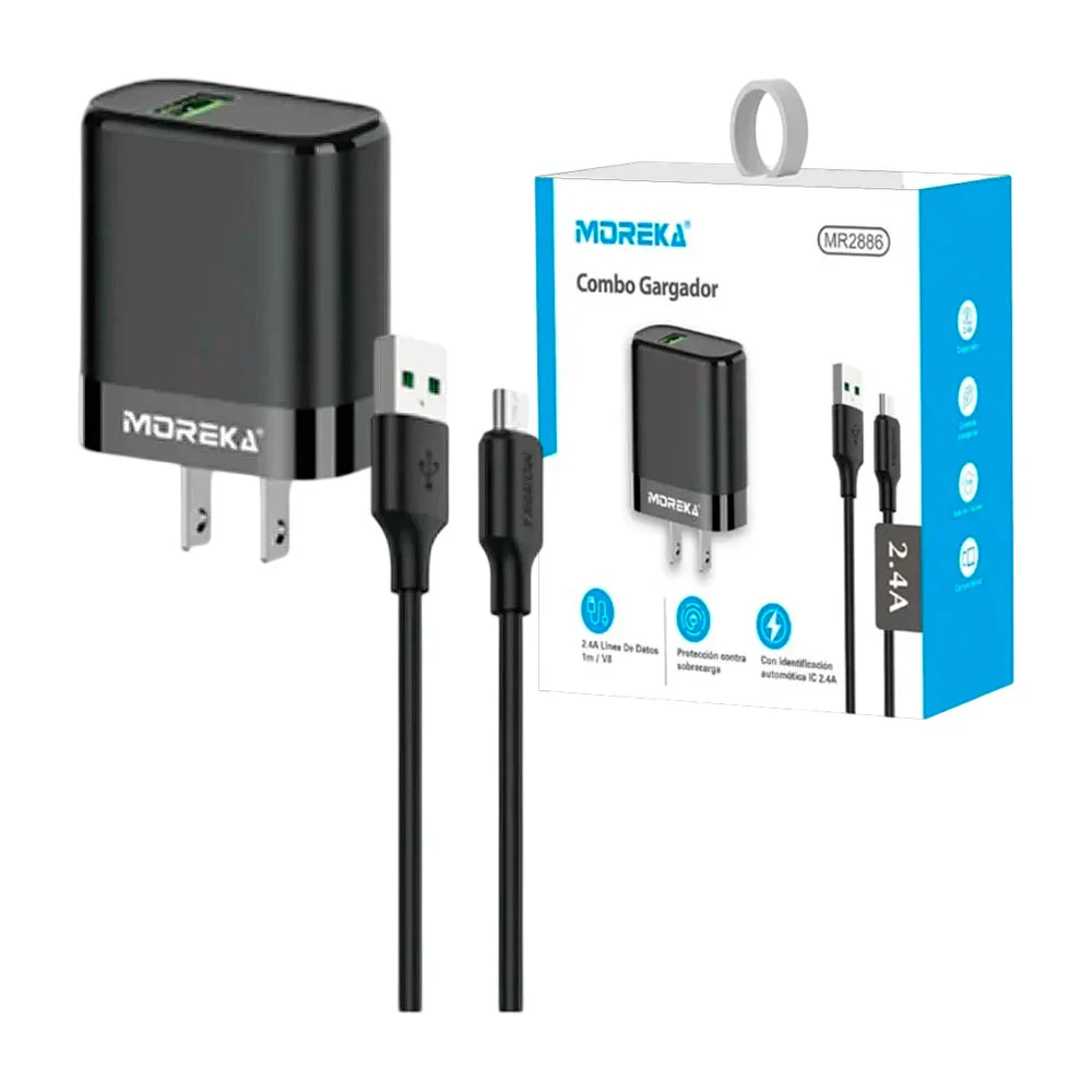 Combo moreka cubo cargador con puerto usb + cable usba a tipo v8 de 1…