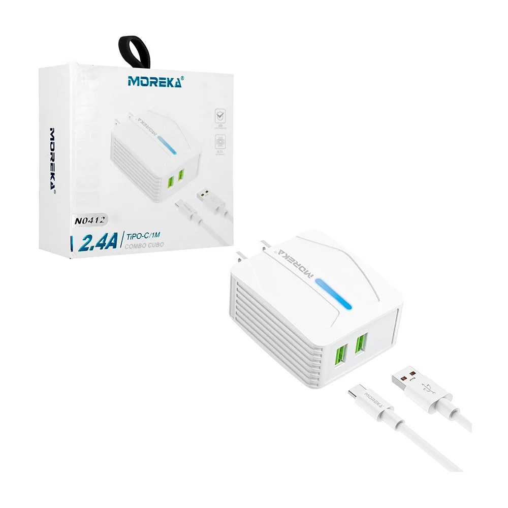 Cargador moreka 2.4a con 2 puertos usb y cable de 1 metro con entrada ...