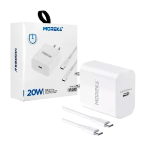 Combo cargador moreka de 1 metro tipo-c a tipo-c de 20w / p-203