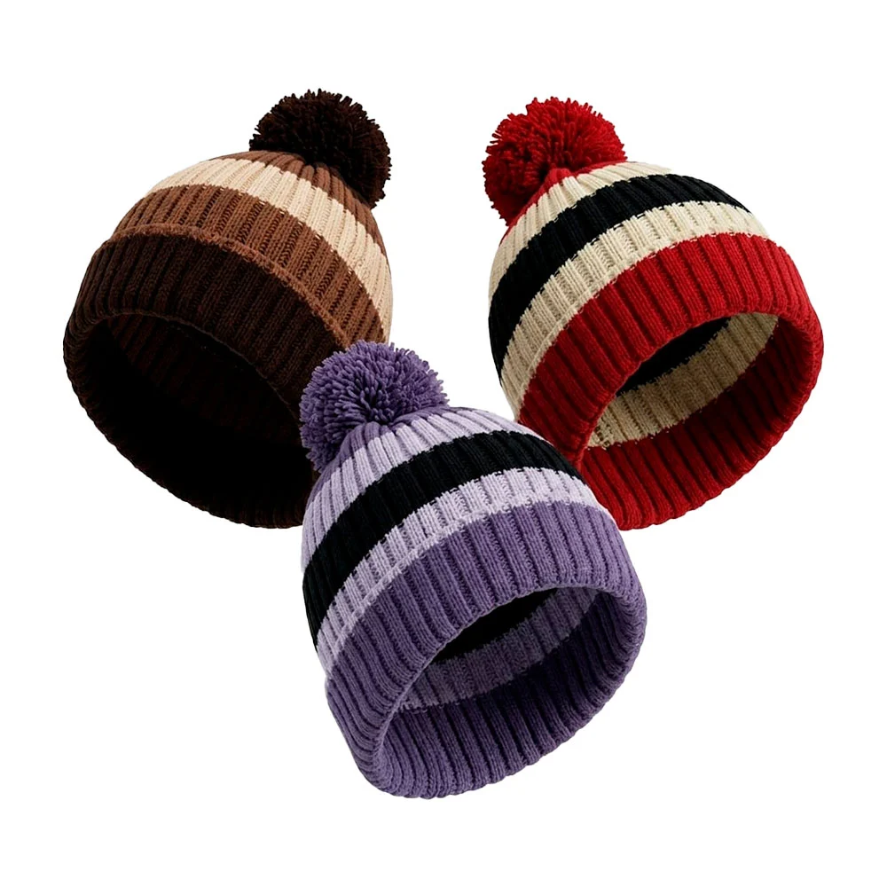 1pza Gorro afelpado de tejido con pompón diseño de rayas, variedad de…