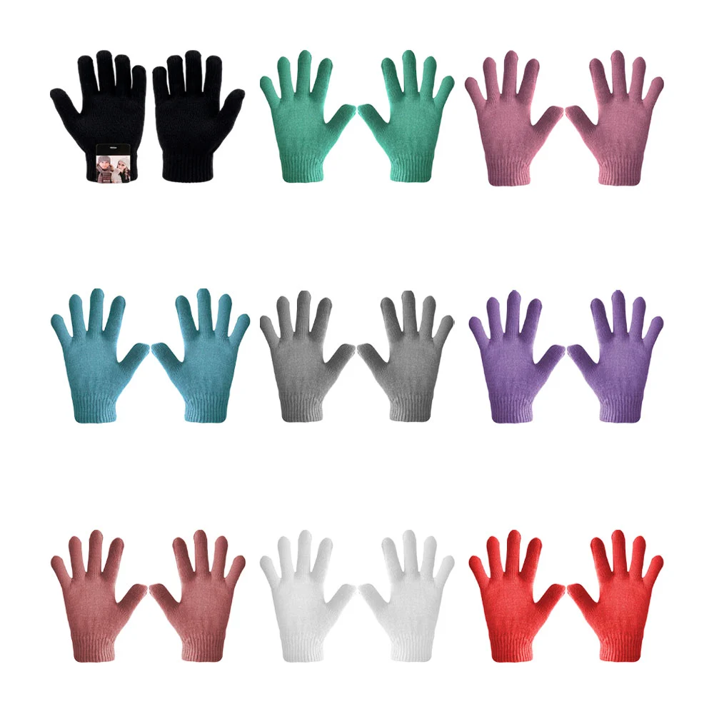 Par de guantes tejidos, afelpados con diseño liso, variedad de colore…