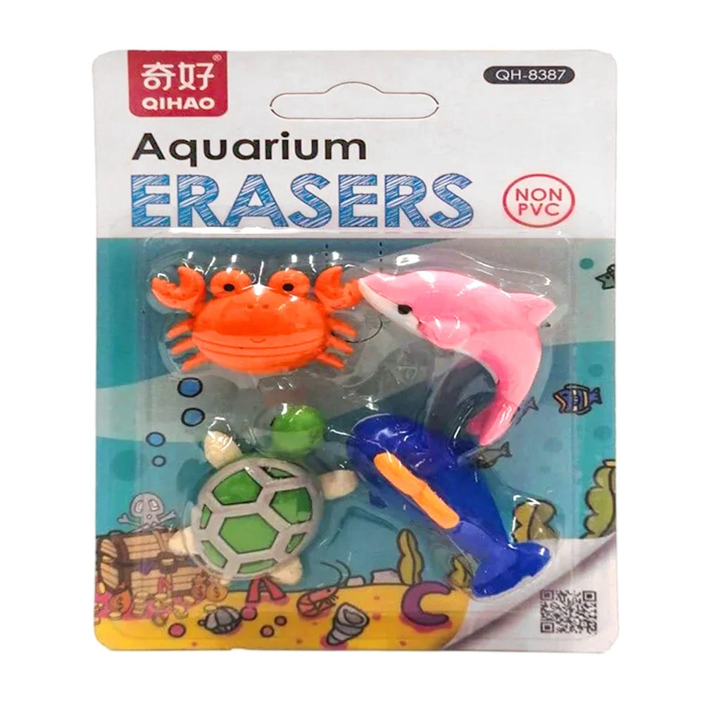 Blister 4 pzas borradores de animalito kawaii aquarium erasers -2309