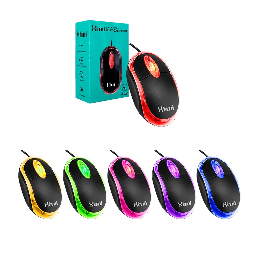 Mouse alámbrico xinmi con luz led, variedad de colores / sb-9232