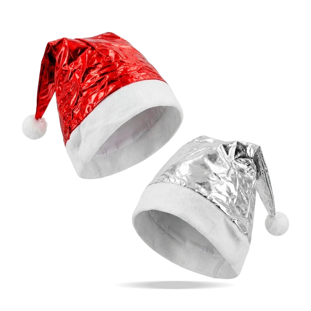 1pza Gorro navideño con punta de pompón liso y tela brillosa, varieda…