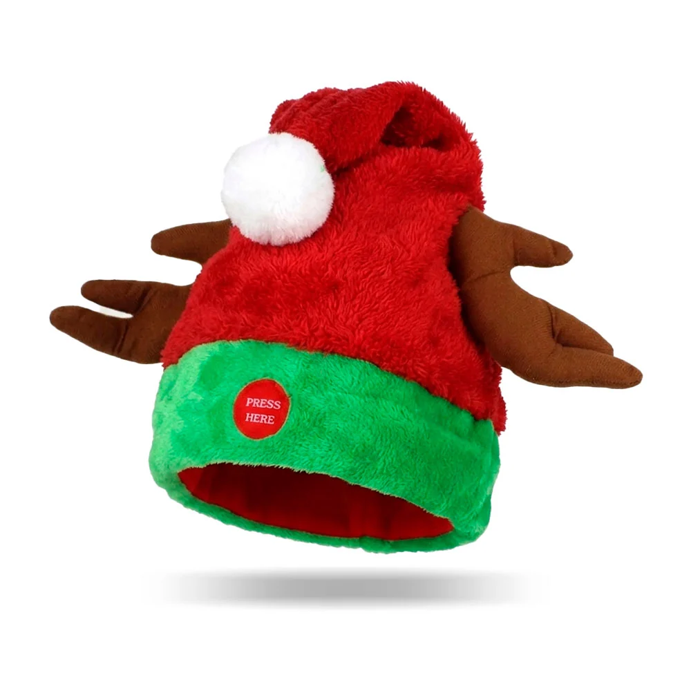 Gorro navideño afelpado con cuernos de reno y sonido musical de pilas…