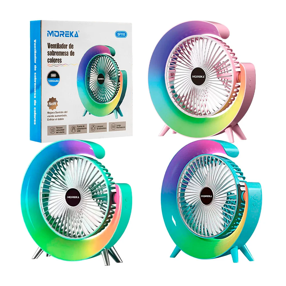 Ventilador de escritorio con lámpara rbg recargable, variedad de colo…