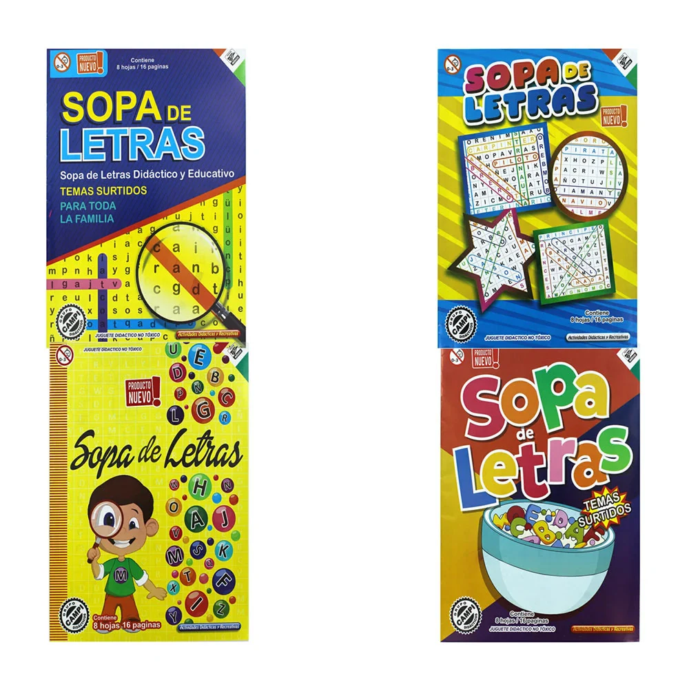 Libro didáctico de sopa de letras 8 hojas / 16 páginas, variedad de d…