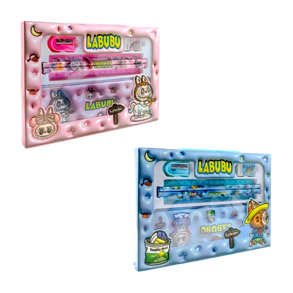 Kit de papelería con estuche metálico, 2 lápices, regla, borrador y s…