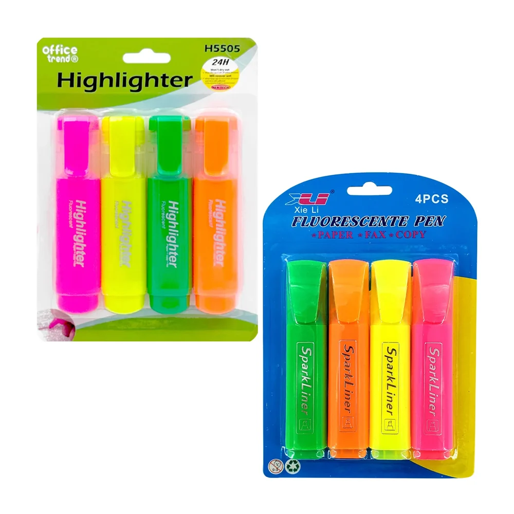 Paquete con 4 marcatextos resaltadores fluorescentes highlighter de c…