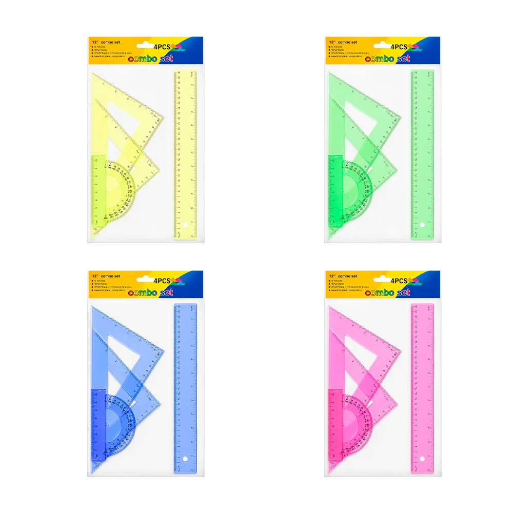 Juego de geometría translúcido flexible unique con regla, 2 escuadras…