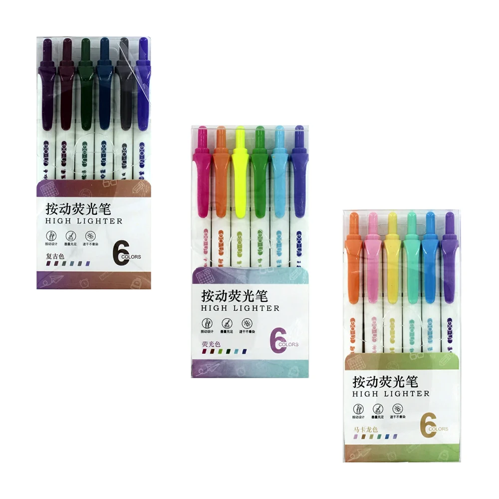 Paquete de 6 marcatextos high lighter retráctiles tipo bolígrafo, var…