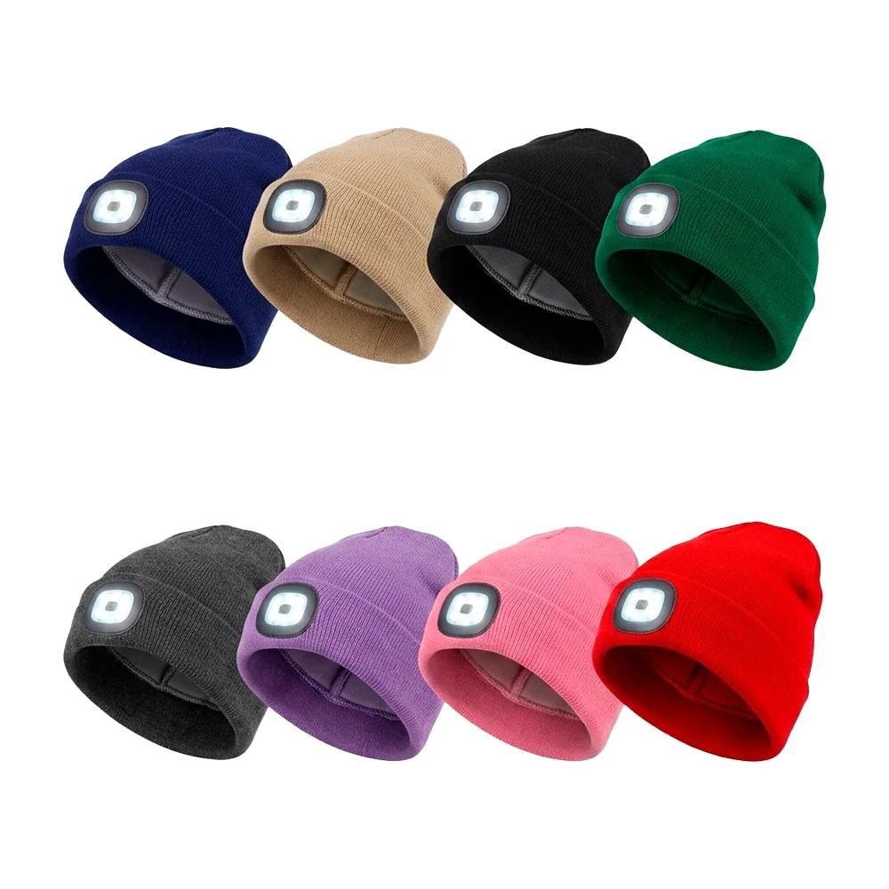 1pza Gorro tejido grande con diseño liso y lámpara linterna, variedad…