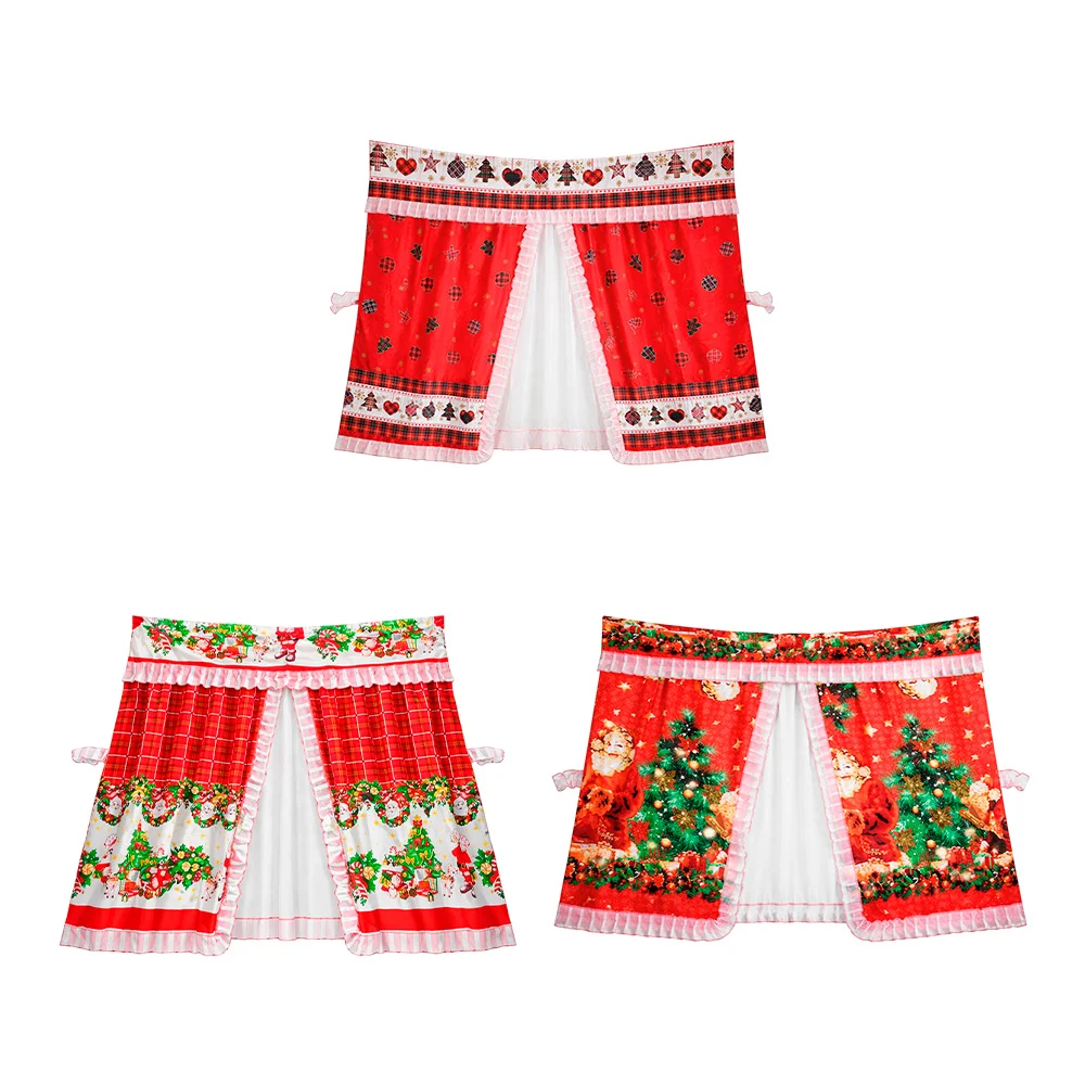 Par de cortinas para cocina, estampado navideño con holanes, 120x120c…