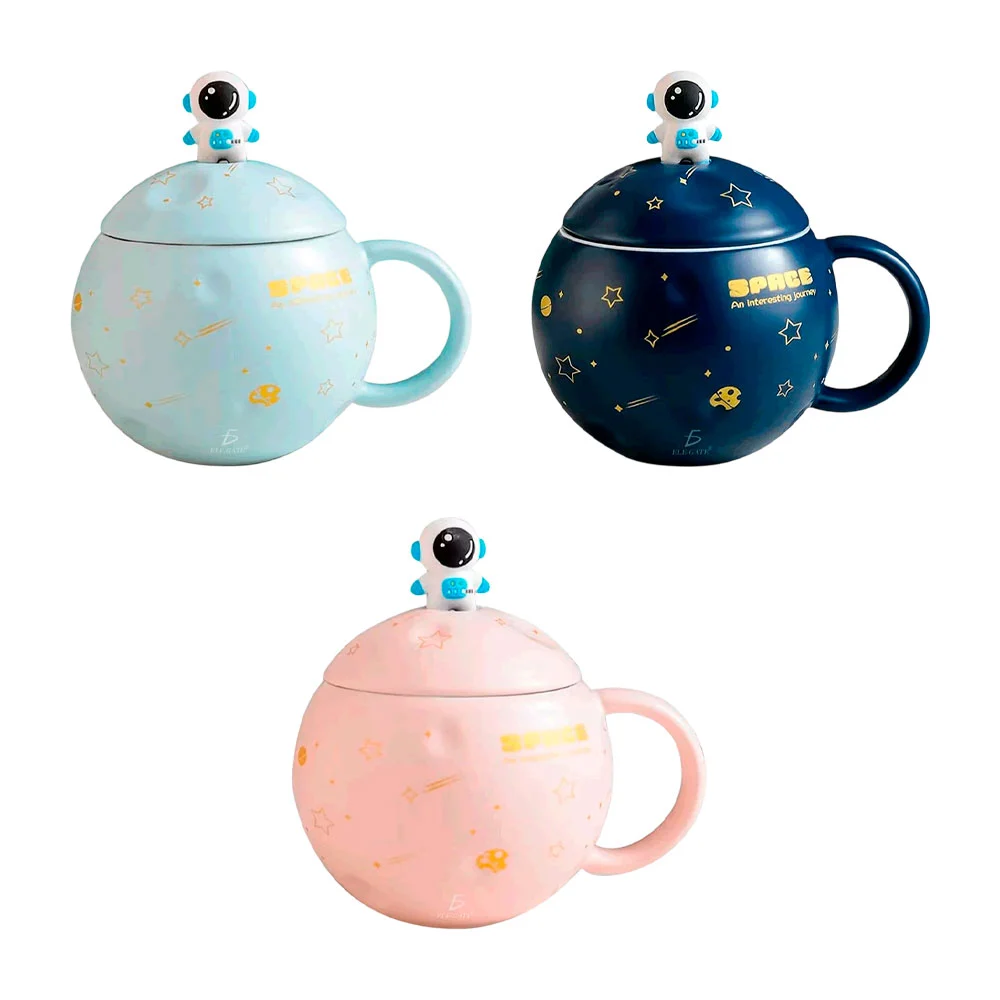 Taza de cerámica con tapa en forma de luna, decorada, y cuchara con m…