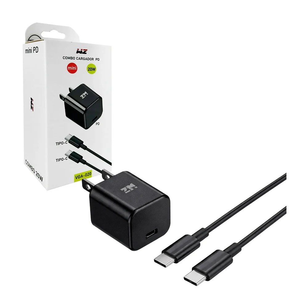 Combo cargador con entrada tipo c y cubo con puerto usb-c de 20 watts…