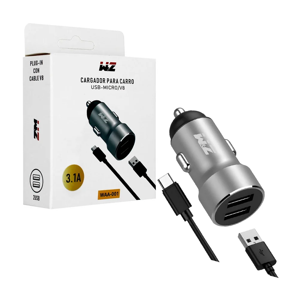 Cargador para coche / carro con 2 puertos usb y un cable usb-micro / …