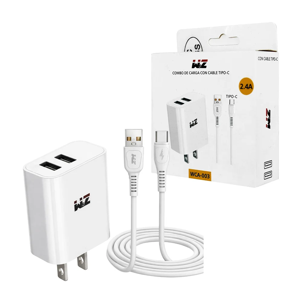 Combo cargador w&z con cable tipo c de 1 metro para carga de 2.4a + c…