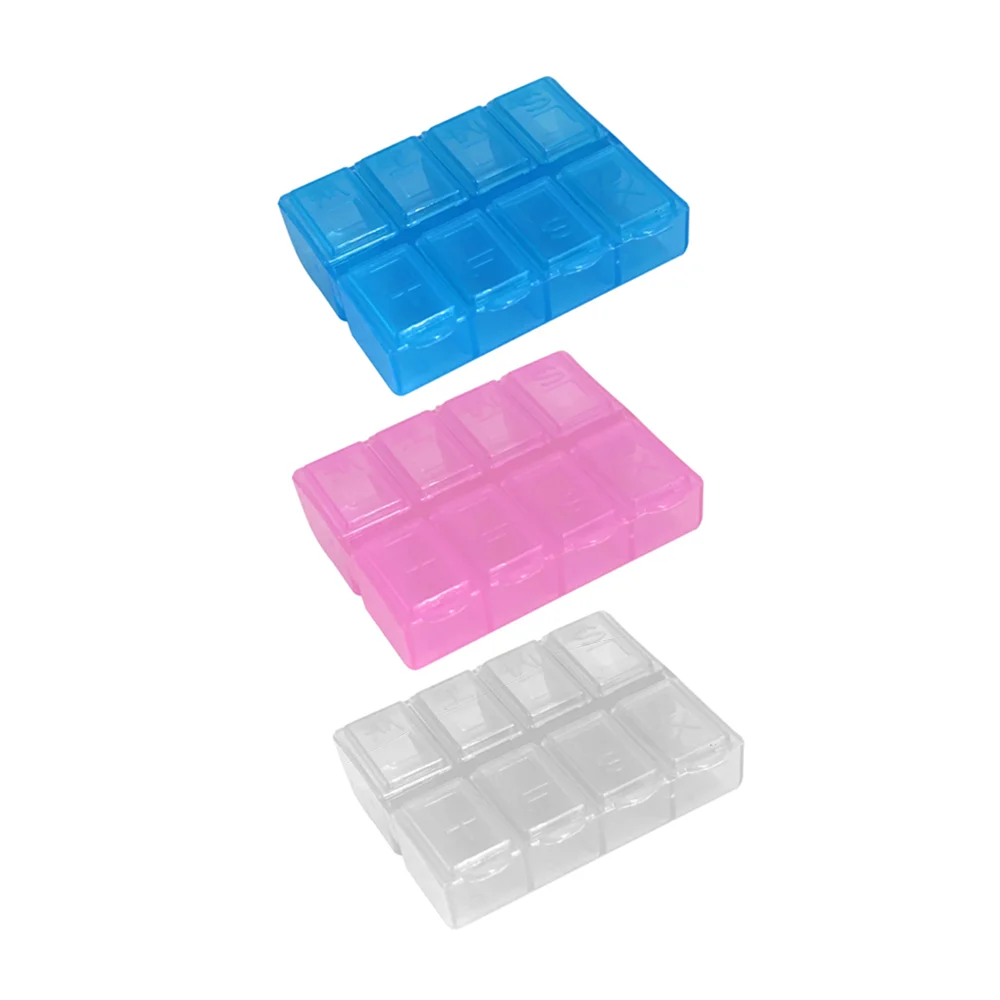 1pza Pastillero rectangular translúcido de plástico con 8 compartimie…