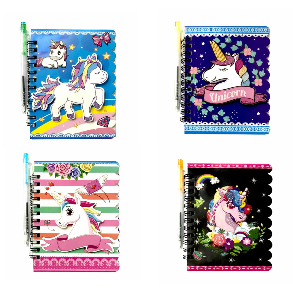 1pza Mini libreta de pasta dura con diseño 3d de unicornio + pluma, v…