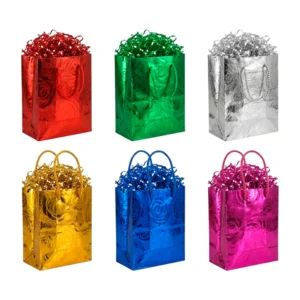 Bolsa de regalo color metálico y diseño de rosas, 11.5x14.5x6.5cm, va…