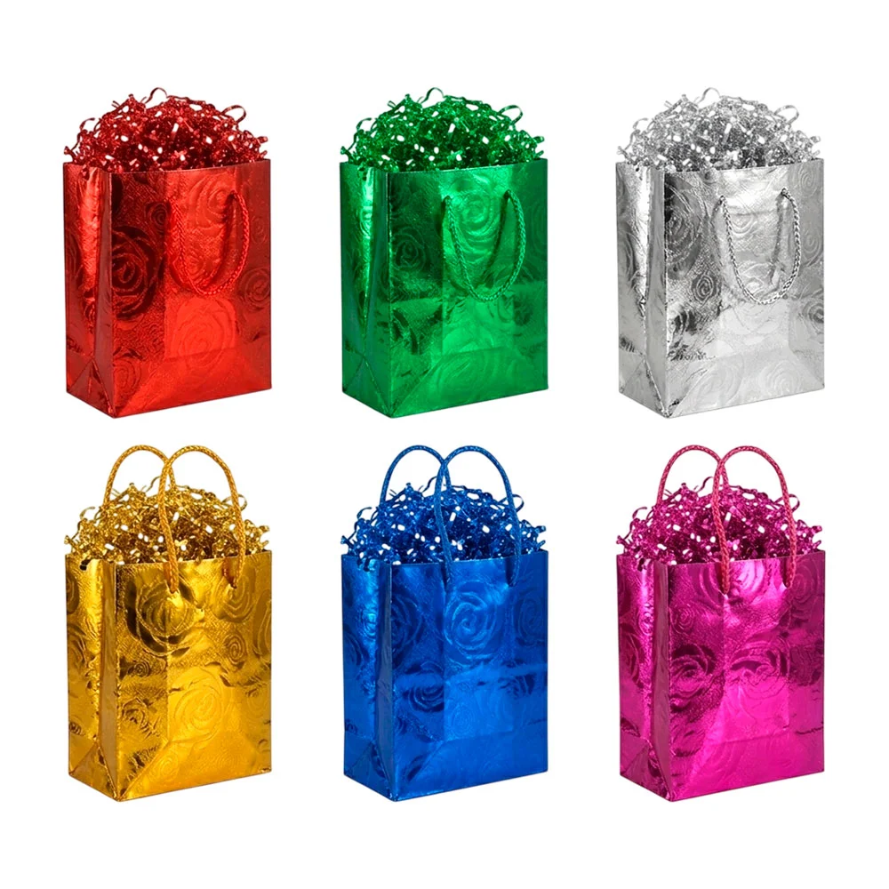 Bolsa de regalo color metálico y diseño de rosas, 11.5x14.5x6.5cm, va…
