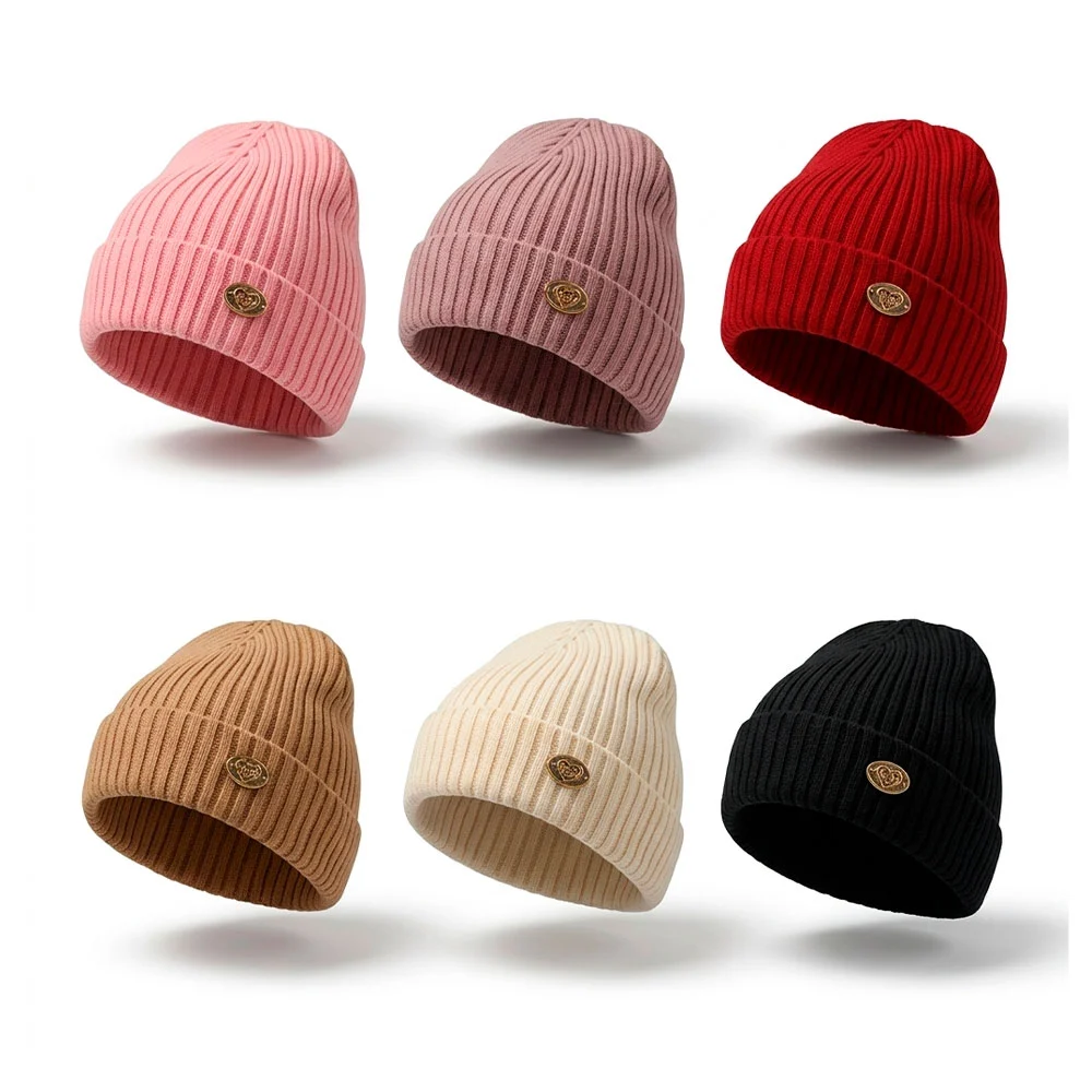 Gorro tejido, forro afelpado con placa de love con corazón, variedad …