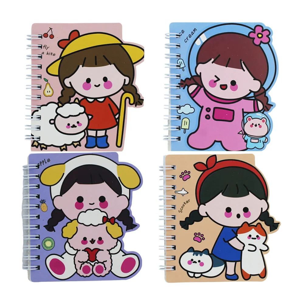 Mini libreta engargolada en estampado de niña con mascota, variedad d…