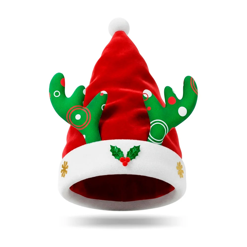 1pza Gorro navideño con pompón, cuernos de reno y copos de nieve / zs…