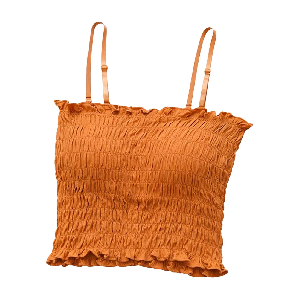 Blusa top para dama sin varilla con diseño plisado y tirantes ajustab…