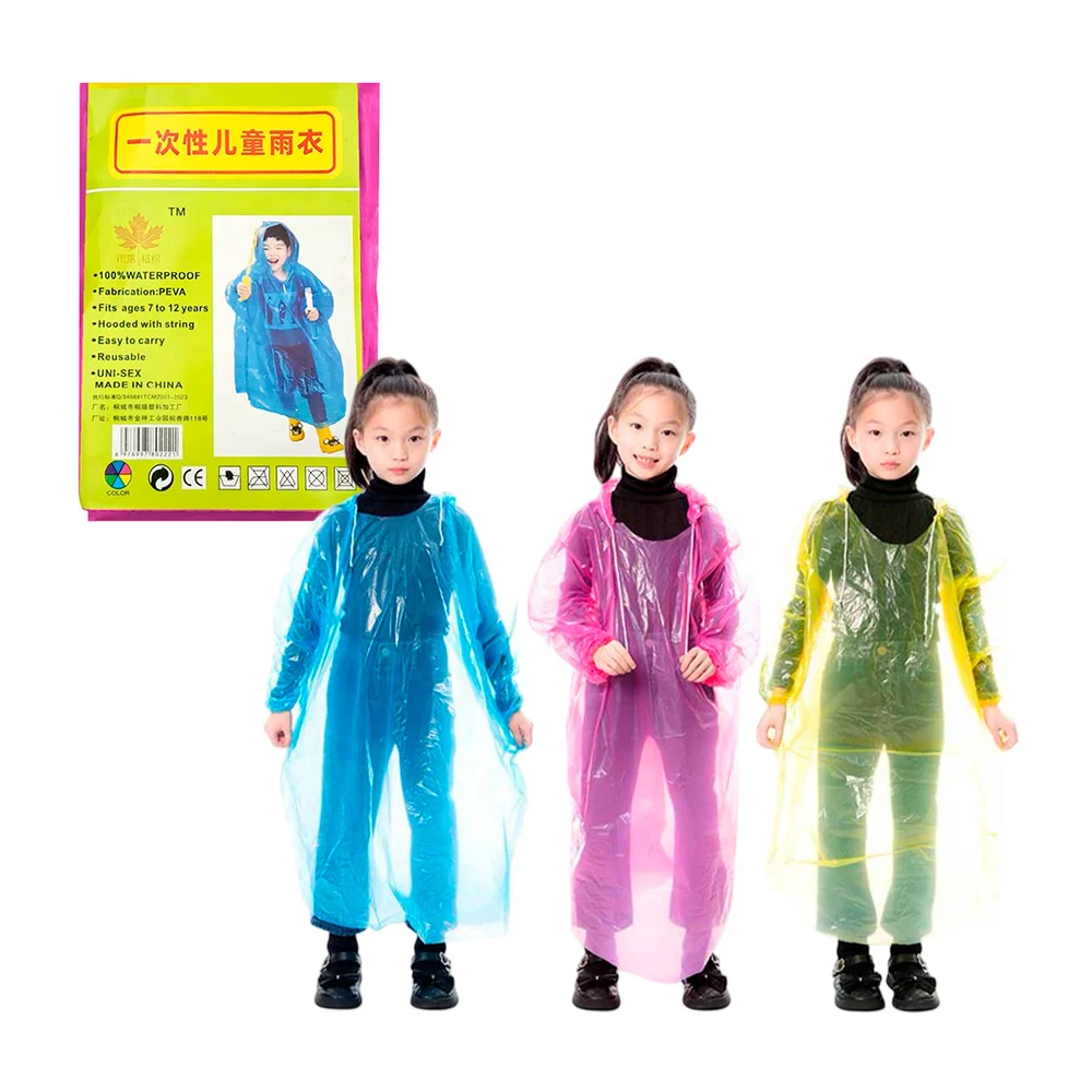 Impermeable infantil de plástico translúcido reusable con capucha aju…