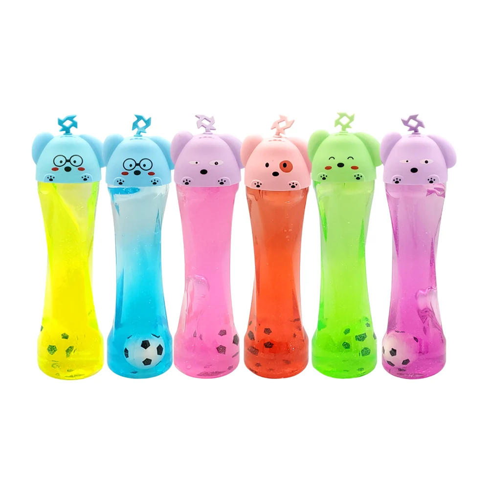 Bote de slime brillante, diseño de perro + mini balón de fútbol, vari…