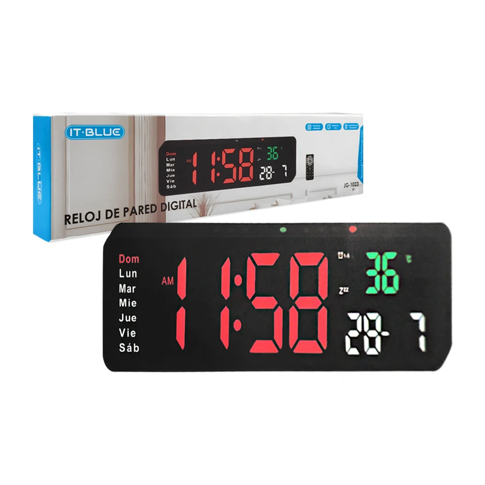 Reloj de pared digital con función de temperatura, calendario, alarma…