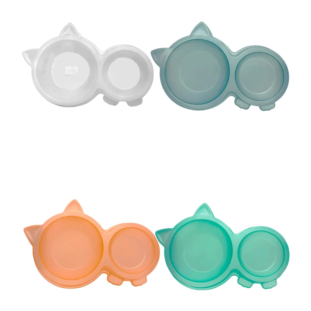 Plato para mascotas traslúcido con doble compartimiento, orejitas y p…