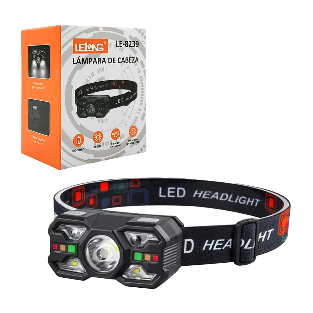 Lámpara tipo minero con doble luz led, sensor por gesto + banda ajust…