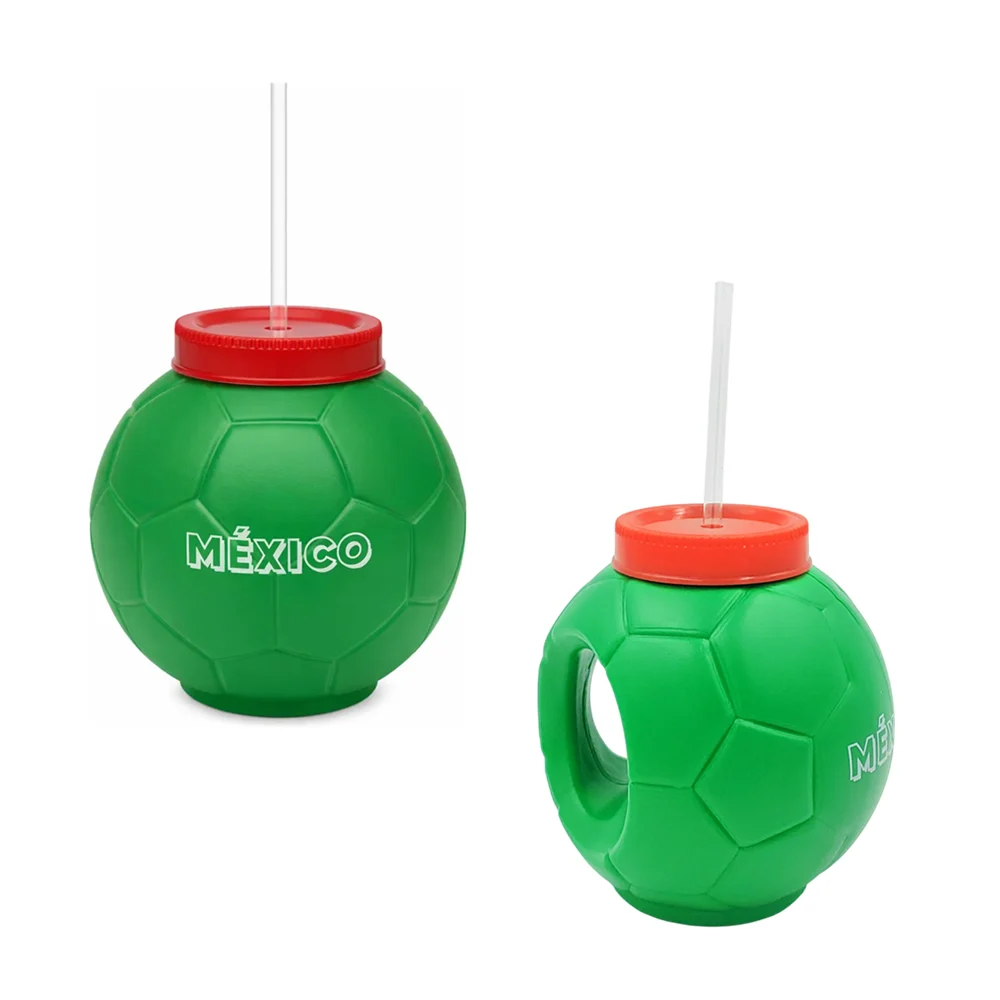 Vaso en forma de balón con agarradera + tapa y popote capacidad 1 lit…