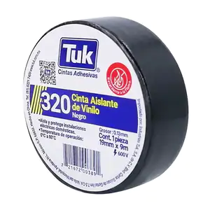1pza Cinta aislante de vinilo tuk color negro con 9m y 1.9cm de ancho…