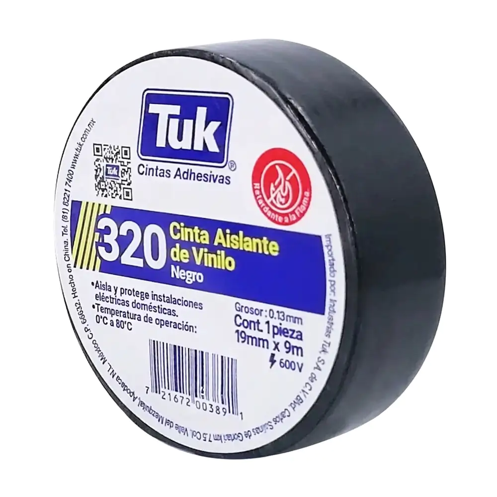 1pza Cinta aislante de vinilo tuk color negro con 9m y 1.9cm de ancho…