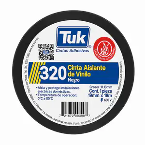 1pza Cinta aislante de vinilo tuk color negro con 18m y 1.9cm de anch…