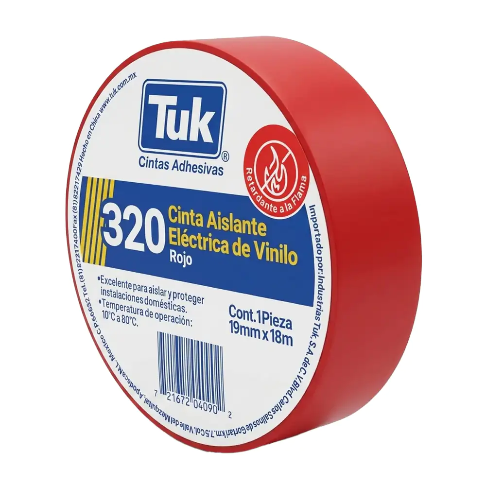 1pza Cinta aislante eléctrica de vinilo tuk color rojo con 18m y 1.9c…