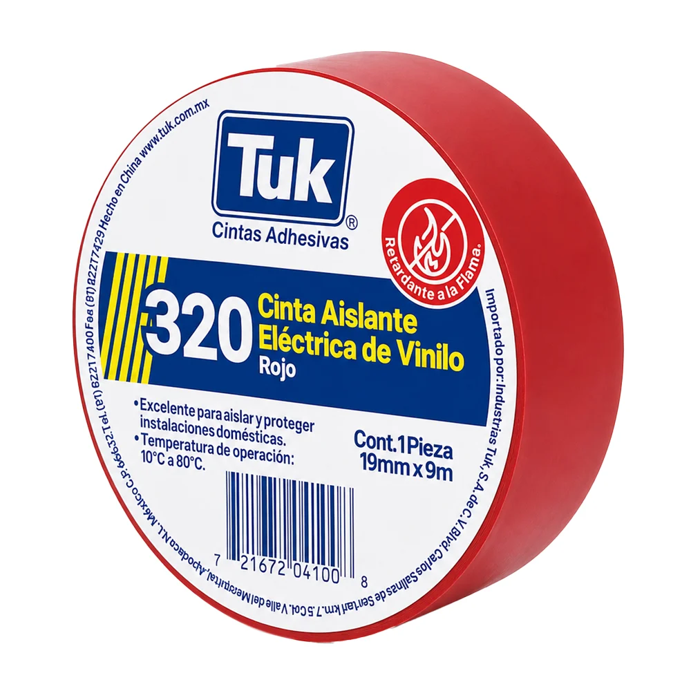 1pza Cinta aislante eléctrica de vinilo tuk color roja con 9m y 1.9cm…