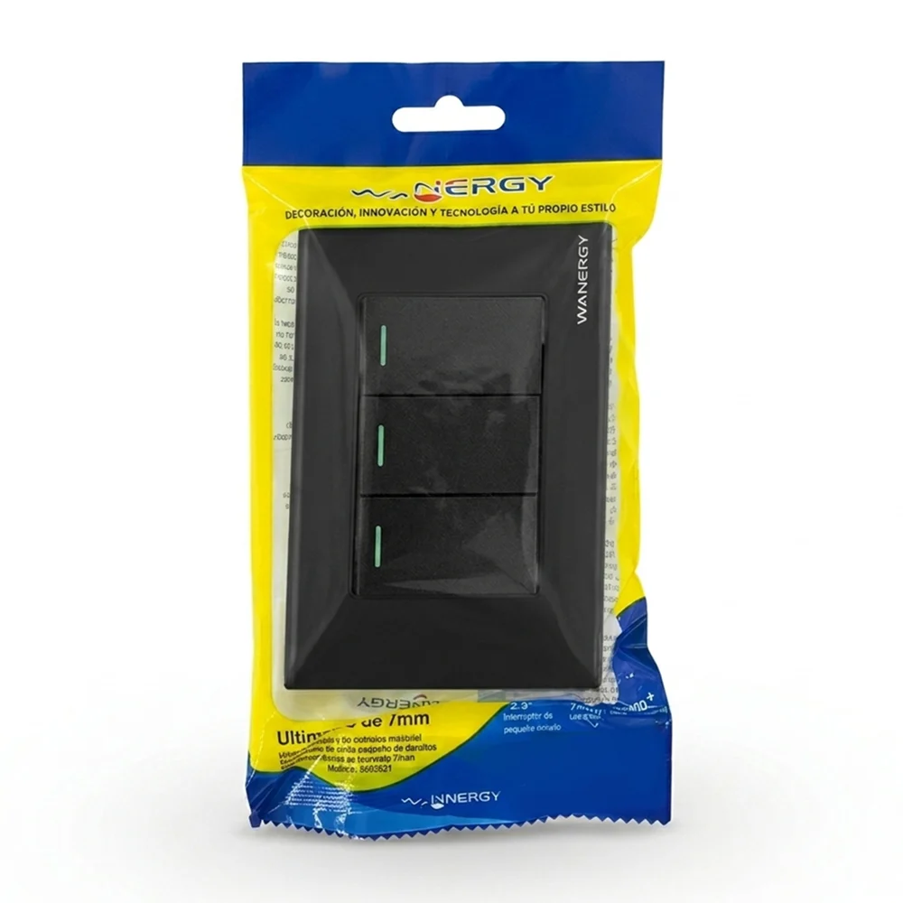 Placa apagador de pared triple wanergy de color negro / 053316