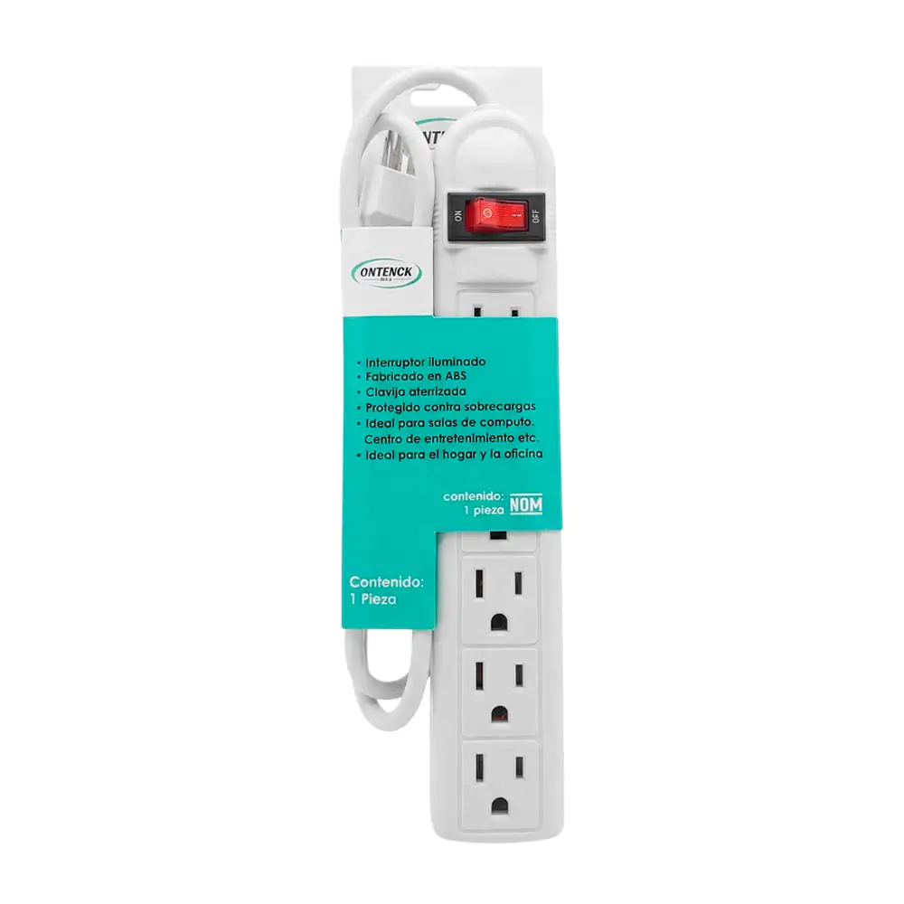 Barra multicontacto ontenck de 6 tomacorrientes con cable de 1m + int…
