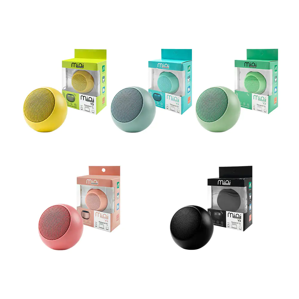 Mini bocina portátil bluetooth redonda en color pastel, con asa, vari…