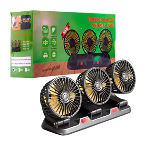 Ventilador con triple cabezal para carro, rotación 360 + botón con 2 …