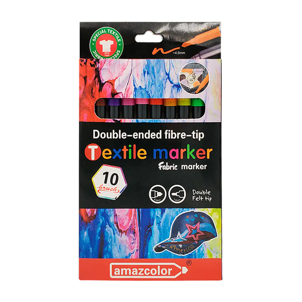 Paquete con 10 marcadores textiles de doble punta / amazcolor