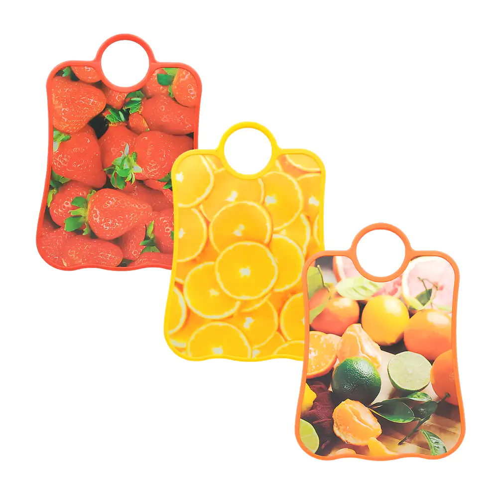 Tabla para picar rectangular, estampado de frutas + agarradera redond…