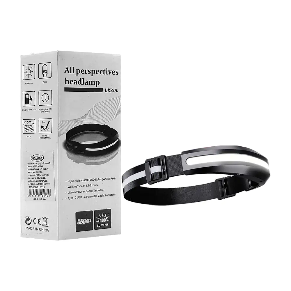 Lámpara linterna led con banda ajustable tipo minero, 2 modos de ilum…