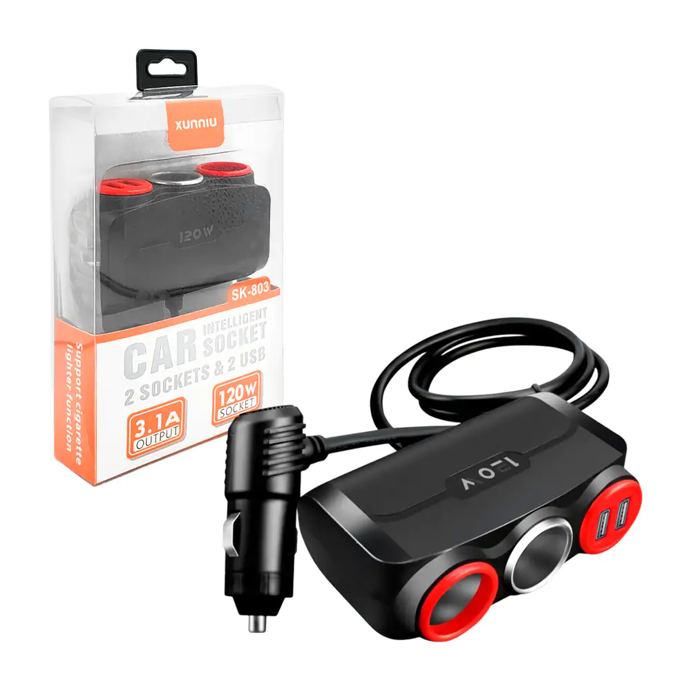 Cargador de carro con doble entrada de plug encendedor de 120w + 2 pu…