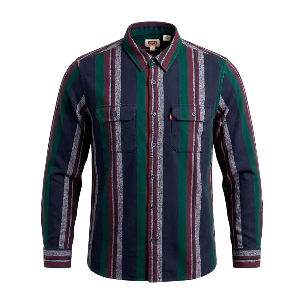 Camisa relaxed de franela, diseño de líneas, 2 bolsillos, variedad de…