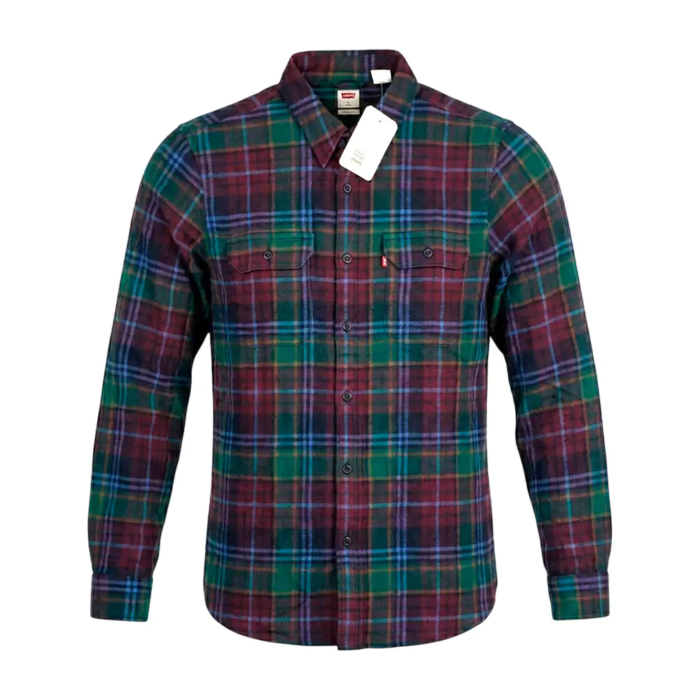 Camisa relaxed de franela, cuadros grandes y chicos, 2 bolsillos, var…
